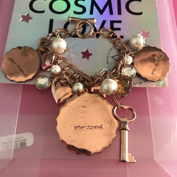 Vintage Betsey Johnson pink rose charm chain bracelet B40 think of me - Picture 7 of 7